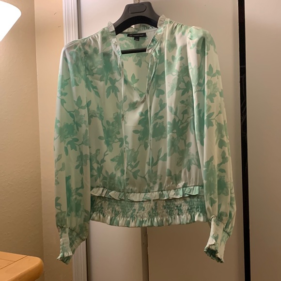 INC International Concepts Tops - NWT INC Pretty White And Lime Green Floral Long Sleeve Blouse